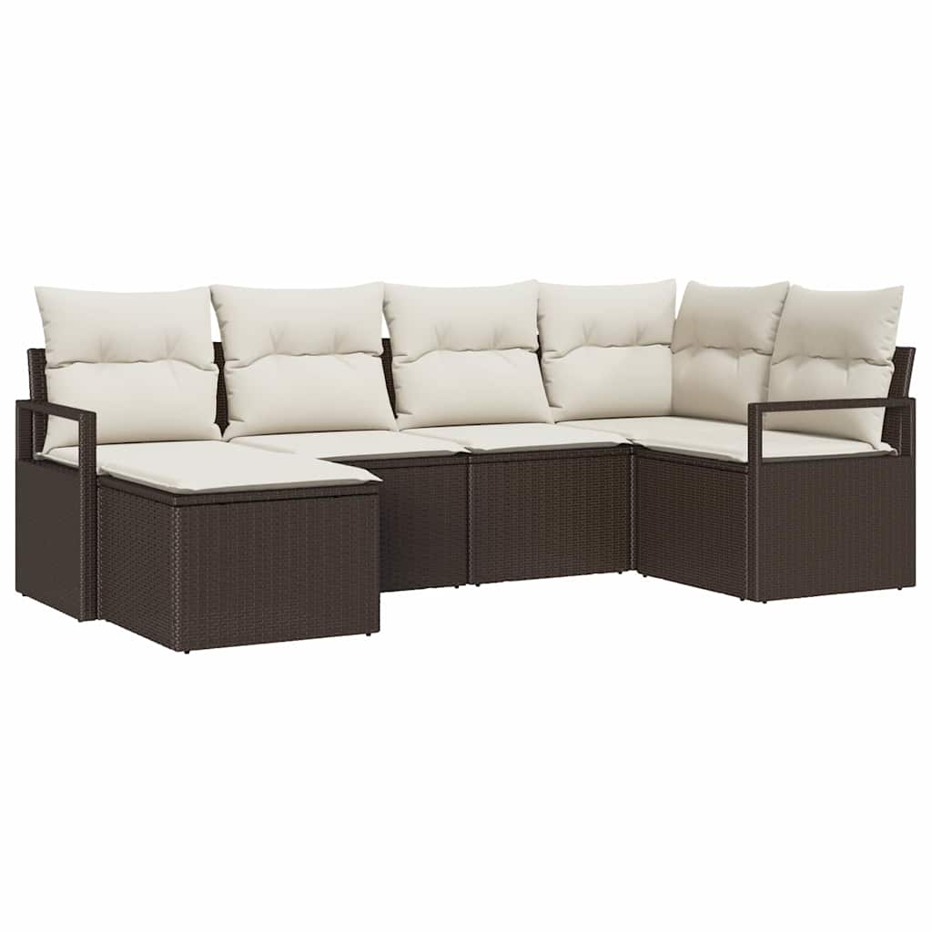 Garten-Sofa-Set mit Kissen mit Speicher 6 pcs Braun und Creme
